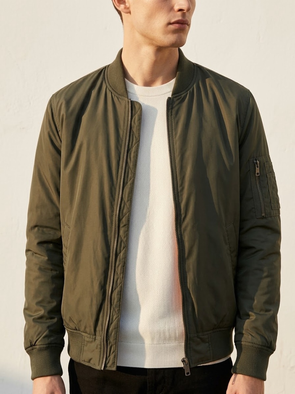 Zara Men's Olive Green Bomber Jacket